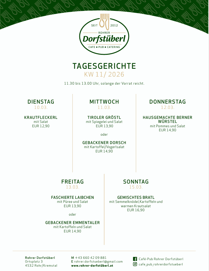 Rohrer Dorfstüberl Tagesgerichte KW11/2026
