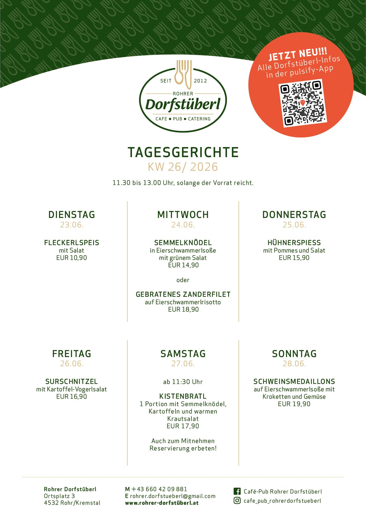 Rohrer Dorfstüberl Menüplan KW 26/26