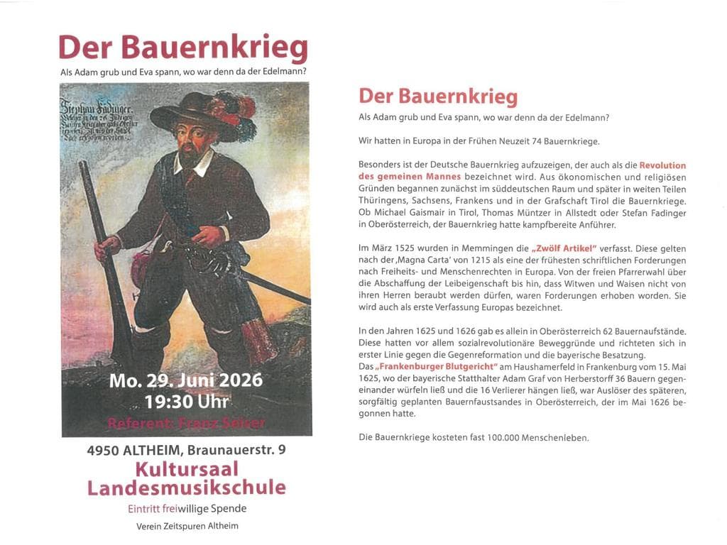 Verein Zeitspuren Altheim Vortrag "Der Bauernkrieg"